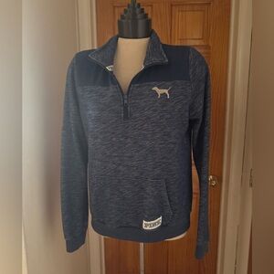Pink Navy Blue Quarter-Zip Sweater